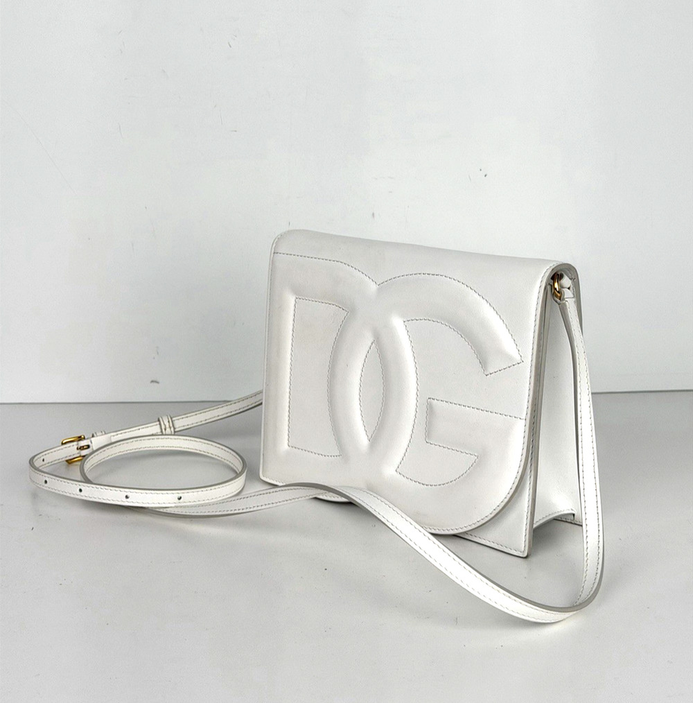 Dolce & Gabbana Small DG Logo Crossbody Bag in Calfskin White Leather S-13